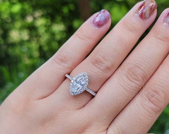Anello di fidanzamento Marquise da 1,25 carati, anello di fidanzamento Marquise Halo, diamante taglio Marquise da 1 carato simulato con zirconia cubica centrale, argento sterling
