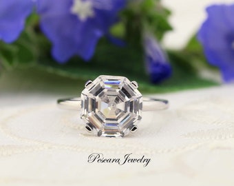 Asscher Cut Engagement Ring, 7ct (11mm) Asscher cut Solitaire Ring, Unique Engagement Ring, Wedding Ring, Ring for Women, Sterling Silver