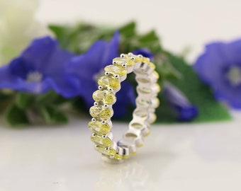 4 ctw Oval Full Eternity band, Canary Yellow Oval Engagement Ring, Stacking Band, Sterling Silver