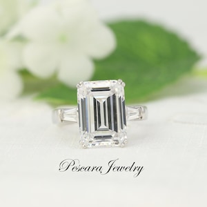 8.2ctw Engagement Ring, Emerald Cut Diamond Simulant, Promise Ring, Wedding Ring, Anniversry Ring, Bridal Ring, Sterling Silver