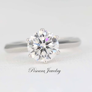 2ct klassisk solitaire förlovningsring, 6-stifts rund solitaire, vigselring, 2ct löftesring, diamantsimulering, sterlingsilver