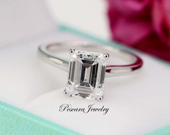 1.5 Carat Emerald Cut Solitaire Engagement Ring, 8x6mm CZ Emerald Cut Promise Ring, Wedding Ring, Anniversary Ring, Sterling Silver