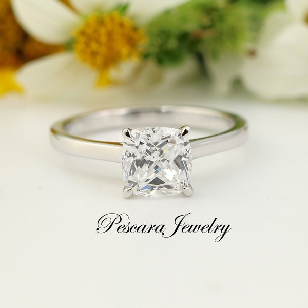 2ct Cushion Cut Solitaire Engagement Ring, Cushion Solitaire Ring, promise ring, anniversary ring, CZ Diamond Simulants sterling silver