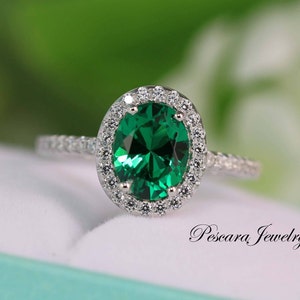 Oval Emerald Ring, Engagement Ring, Oval Engagement Ring, Gemstone Ring, Silver Gemstone Ring, Simulated Emerald Ring, Sterling Silver