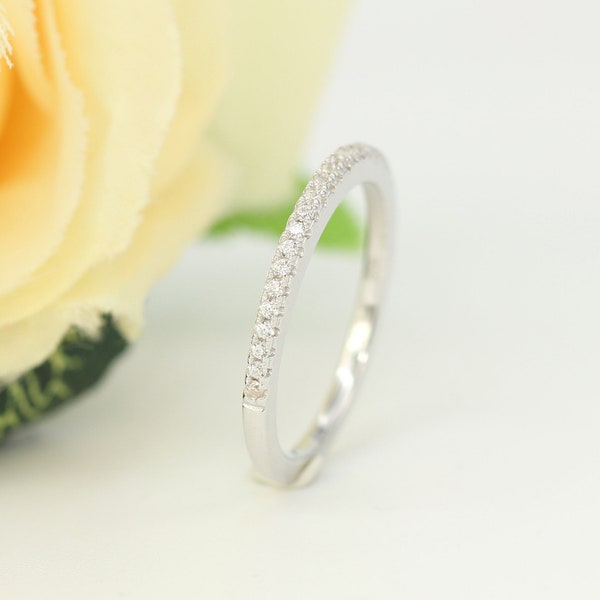1.6mm Sterling Silver, Eternity Ring, Half Eternity Band, Engagement Ring, Wedding Band, Thin CZ ring band, Micro pave, Matching Band Ring
