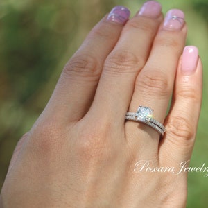 2 Carat (7mm) Cushion Cut Engagement ring, Cushion Cut Wedding Ring set, 2ct Cushion Solitaire Ring, Promise Ring, Matching half band