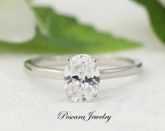 1.25ct Thin Oval Solitaire Ring, Oval Engagement Ring,  Dainty Ring, CZ Oval Promise Ring, Bridal Ring, Stacking Ring, Sterling Silver