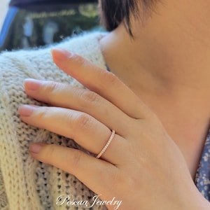 Rose Gold Half Eternity Band Ring, Rose Gold Wedding Bands, Rose Gold Stackable Ring, Round CZ thin band Ring, Sterling Silver Ring