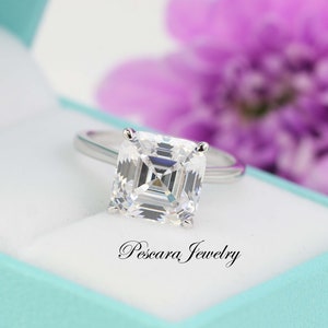 Asscher Cut Engagement Ring, 5ct (10mm) Asscher Cut Solitaire Ring, 5ct promise Ring, Thin Band, Diamond Simulant CZ Asscher Cut Silver Ring