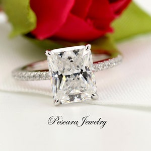10x8mm (4ct) Radiant Cut Engagement Ring, Radiant Solitaire Ring, Promise Ring, Sterling Silver Ring,  Made to Order