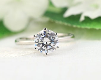 6 Prong Round Solitaire Ring, 2 Carat Round Solitaire Ring, Wedding Ring, CZ Engagement Ring, Sterling Silver