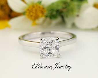 Pierścionek zaręczynowy Cushion Cut Solitaire 2ct, pierścionek Cushion Solitaire, pierścionek zaręczynowy, pierścionek rocznicowy, imitacje diamentów CZ ze srebra próby 925