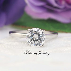 Bague solitaire ronde 2 carats, bague de fiançailles empilable ronde 4 griffes, alliance nuptiale diamant rond simulant CZ, bague de promesse, argent
