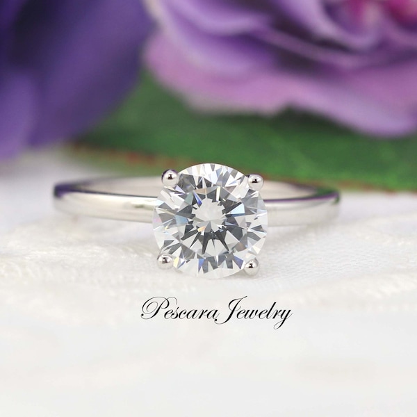 2 Carat Round Solitaire Ring, 4 prongs Round Stacking Engagement Ring, Round Diamond Simulant CZ Bridal Wedding Ring, Promise Ring, Silver