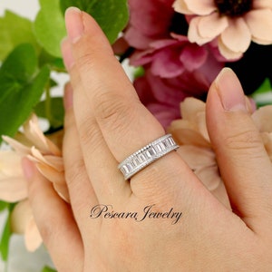 Baguette Wedding Band, Engagement Ring, Stacking rings, Anniversary ring, Diamond CZ Wedding Band, Full eternity ring, Sterling Silver