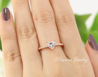 Rose Gold Engagement Ring, Rose Gold Heart Shaped Ring, 925 Heart Shaped Engagement Ring, Solitaire Diamond CZ Ring, Sterling Silver