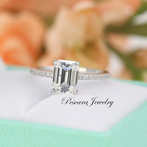 2ct (8.5x6.5mm) Emerald Cut Diamond Simulant Engagement Ring, Solitaire Ring, 2ct promise ring, Stackable Ring,  Solid Sterling Silver