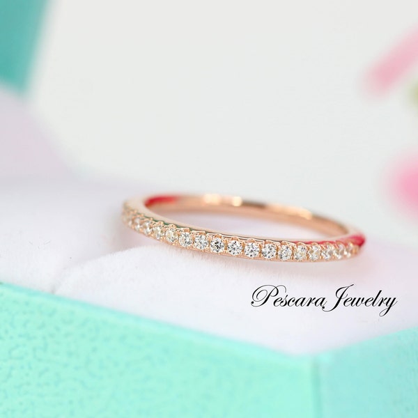 1.7mm  Rose Gold Wedding Band, Half Eternity Band, Engagement Ring, Wedding Band, Silver Thin CZ ring band, Matching Band Ring