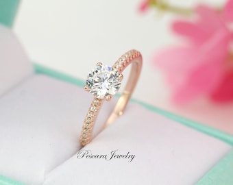 Rose Gold Engagement Ring, 1ct Promise Ring, Wedding Ring, 4 prongs round Cut Solitaire Ring, Small Ring, Sterling Silver