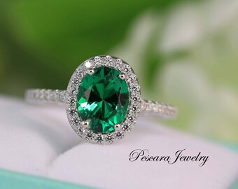 Oval Emerald Ring, Engagement Ring, Oval Engagement Ring, Gemstone Ring, Silver Gemstone Ring, Simulated Emerald Ring, Sterling Silver