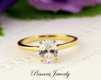1.25ct Oval Engagement Ring, Yellow Gold Oval Solitiare ring, Yellow Gold Engagement Ring, 8x6mm Oval Cut Ring, Sterling Silver