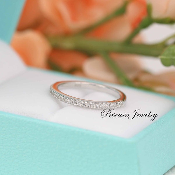 Matching band, Half Eternity Band, Wedding Band, Thin CZ ring band, stacking bands, Sterling silver (A0196R)