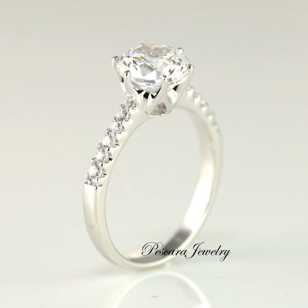 2 Carat Round Cut Engagement Ring, Round Cut Ring, 6 prongs Round Cut Promise Ring, Stimulant Diamond CZ - Solid Sterling Silver Ring