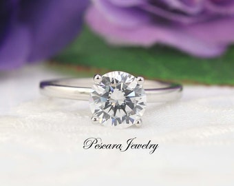 2 Carat Round Solitaire Ring, 4 prongs Round Stacking Engagement Ring, Round Diamond Simulant CZ Bridal Wedding Ring, Promise Ring, Silver