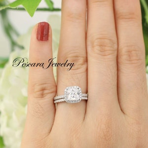 1.75 ctw Princess Cut Engagement Ring Set, Princess Cut Halo Ring, Wedding Bridal Set, Promise Ring, Thin band, sterling silver