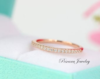 1.7mm  Rose Gold Wedding Band, Half Eternity Band, Engagement Ring, Wedding Band, Silver Thin CZ ring band, Matching Band Ring