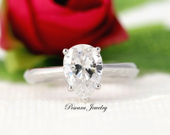 Pear Cut Ring, Pear cut Solitaire Engagement Ring, Teardrop Promise Ring, Bridal Ring, 2ct Pear CZ Sterling Silver Ring,