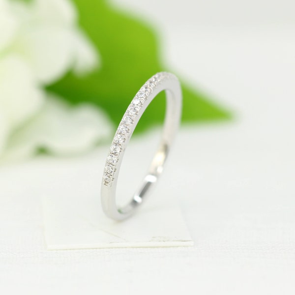 1.7mm Half Eternity Band, Engagement Ring, Wedding Band, Silver Thin CZ ring band, Matching Band Ring, size 3.5 ~ 11 (A0172R)