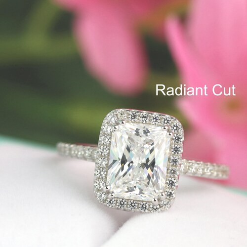 Radiant Cut Engagement Ring 925 Silver Ring Promise Ring Etsy