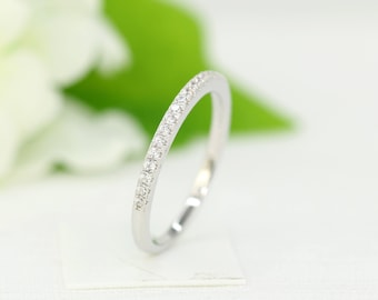 1.7mm Half Eternity Band, Engagement Ring, Wedding Band, Silver Thin CZ ring band, Matching Band Ring, size 3.5 ~ 11 (A0172R)