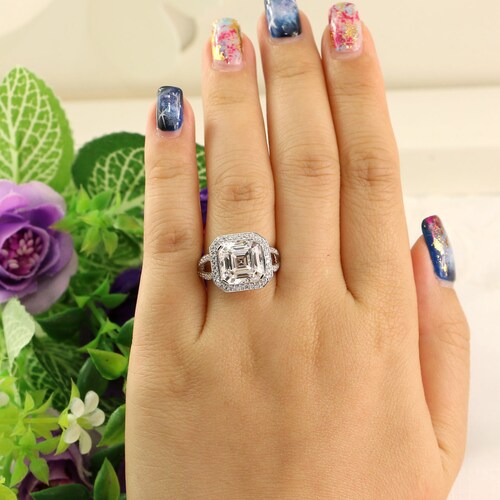 1 ct Asscher Ring Brilliant CZ Imitation Moissanite Simulant S Silver Size 9 1 ct Asscher Ring Brilliant CZ Imitation Moissanite Simulant S Silver Size 9