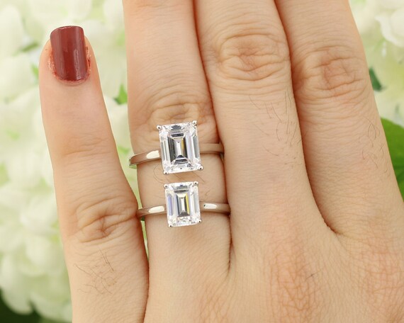 Solid 925 Sterling Silver Stackable Ring Solitaire Ring 8X6 MM Emerald Cut Diamond Stimulant Engagement Ring 2Ct promise ring