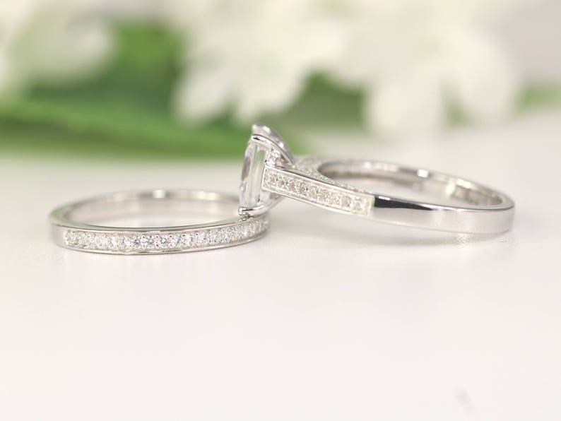 Wedding Ring set Promise Ring Bridal set Sterling Silver 2.28 ctw Princess Cut Ring Solitaire Engagement Ring