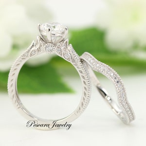 1.2ctw Art Deco Engagement Ring, Vintage Style Ring, 1ct Round Solitaire Ring, Promise Ring, Wedding ring set, Sterling Silver