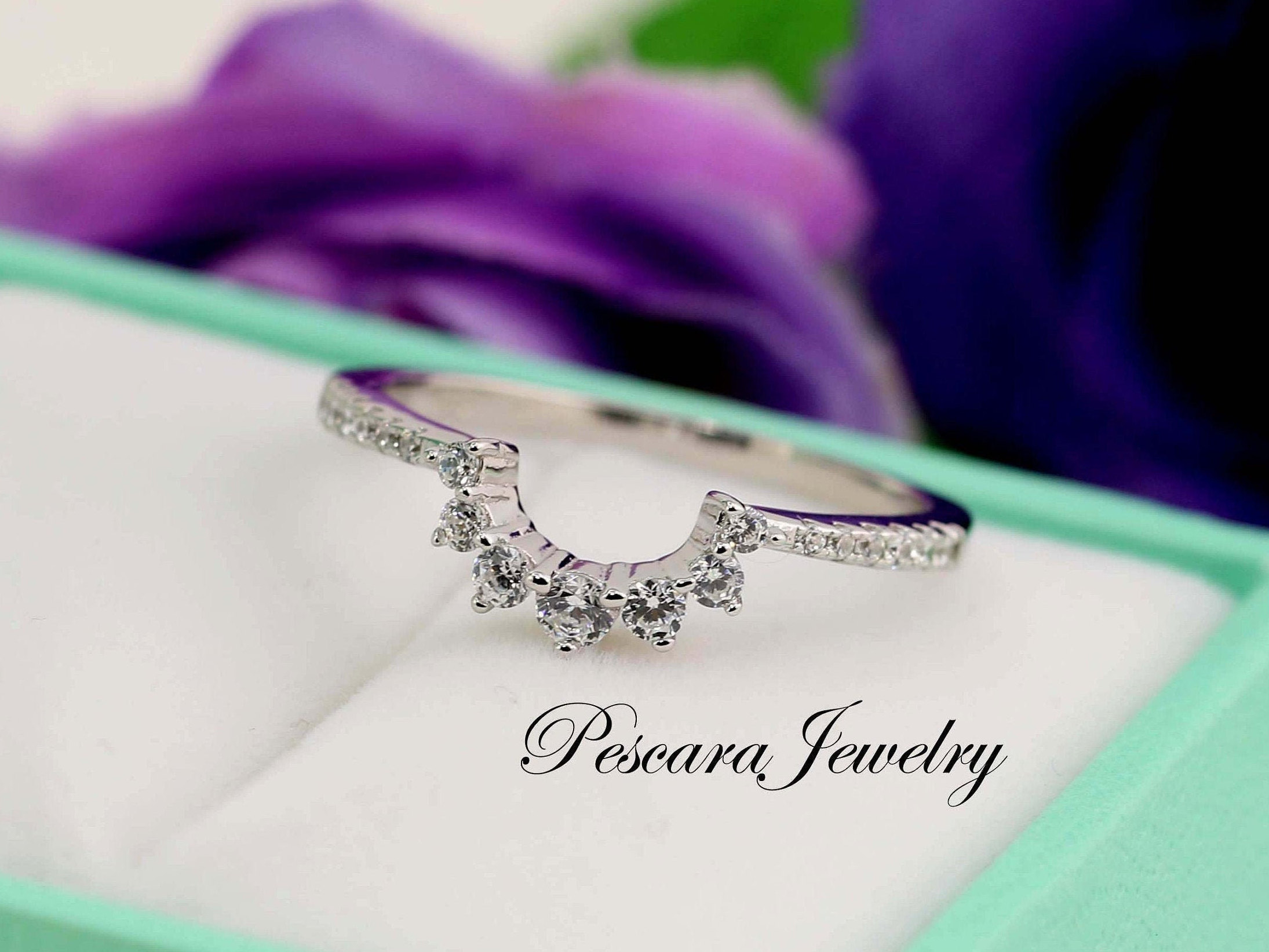 Curved CZ Women's Wedding Band Ring - .925 Sterling Silver, Sizes 5-10 - View #6