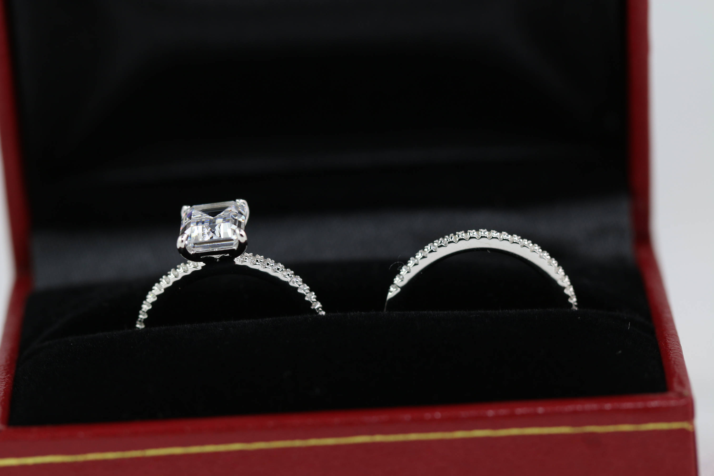 Emerald Cut Engagement Ring Wedding Ring Set Cubic Zirconia Etsy