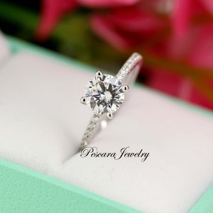 1.25 ctw 4 Prong Round Cut Engagement Ring, 1ct round cut Solitaire Ring, Sterling Silver Promise Ring, Wedding Ring, Anniversary Ring