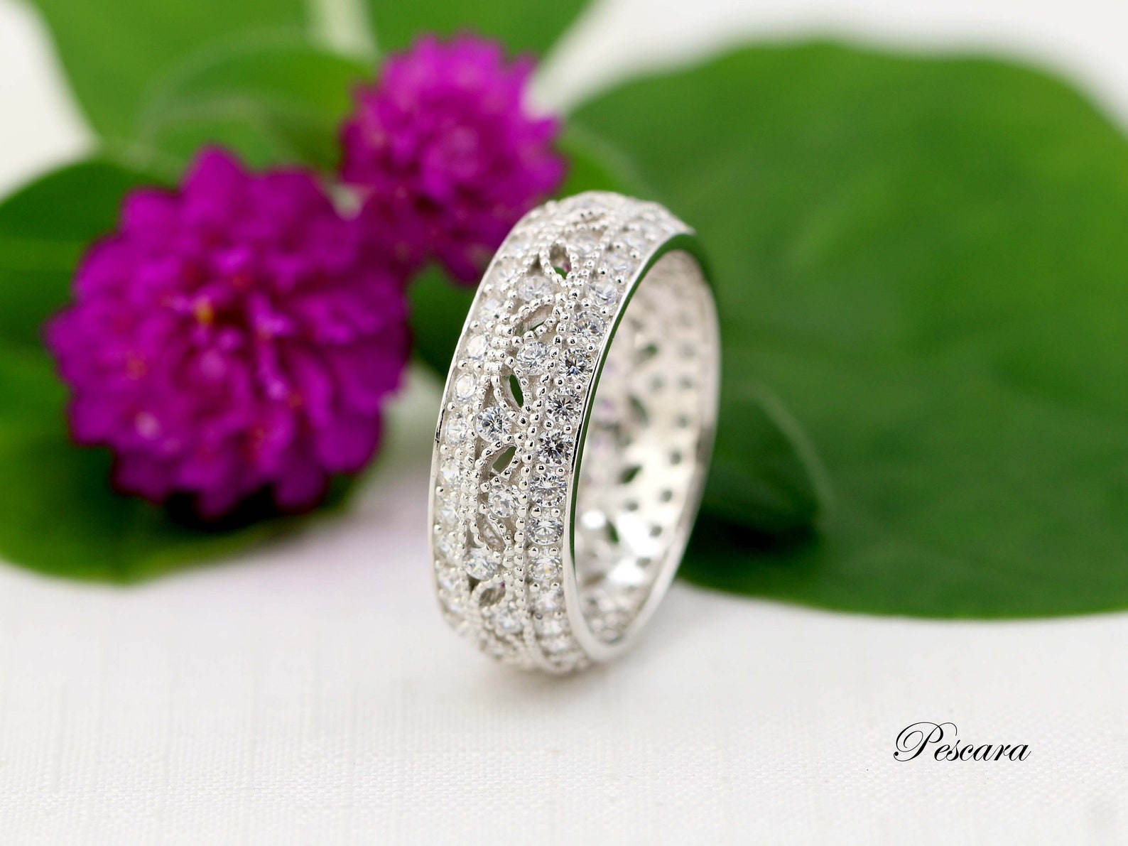 Art Deco Wedding Band Wide Band Eternity Ring Micro Pave - Etsy