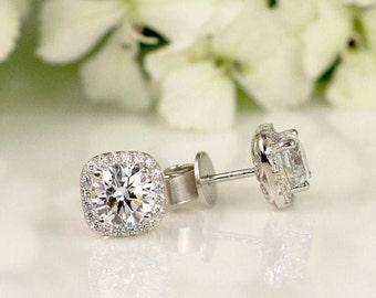 Sterling Silver Halo Stud Earrings: Round CZ, 4-9mm