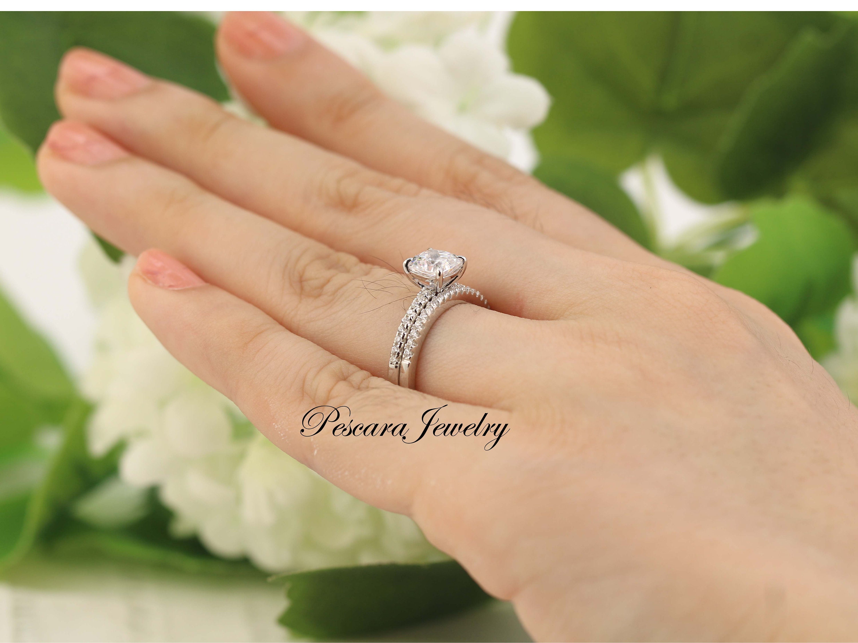 1.4ctw Cushion Cut Engagement Ring Set Cushion Cut Promise Ring