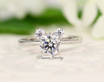 Unique Engagement Ring, Mickey Mouse ring, 3 stones ring, Disneyland Wedding Ring, promise ring, Round cut Ring, Sterling Silver, Size 4 ~11 Unique Engagement Ring, Mickey Mouse ring, 3 stones ring, Disneyland Wedding Ring, promise ring, Round cut Ring, Sterling Silver, Size 4 ~11