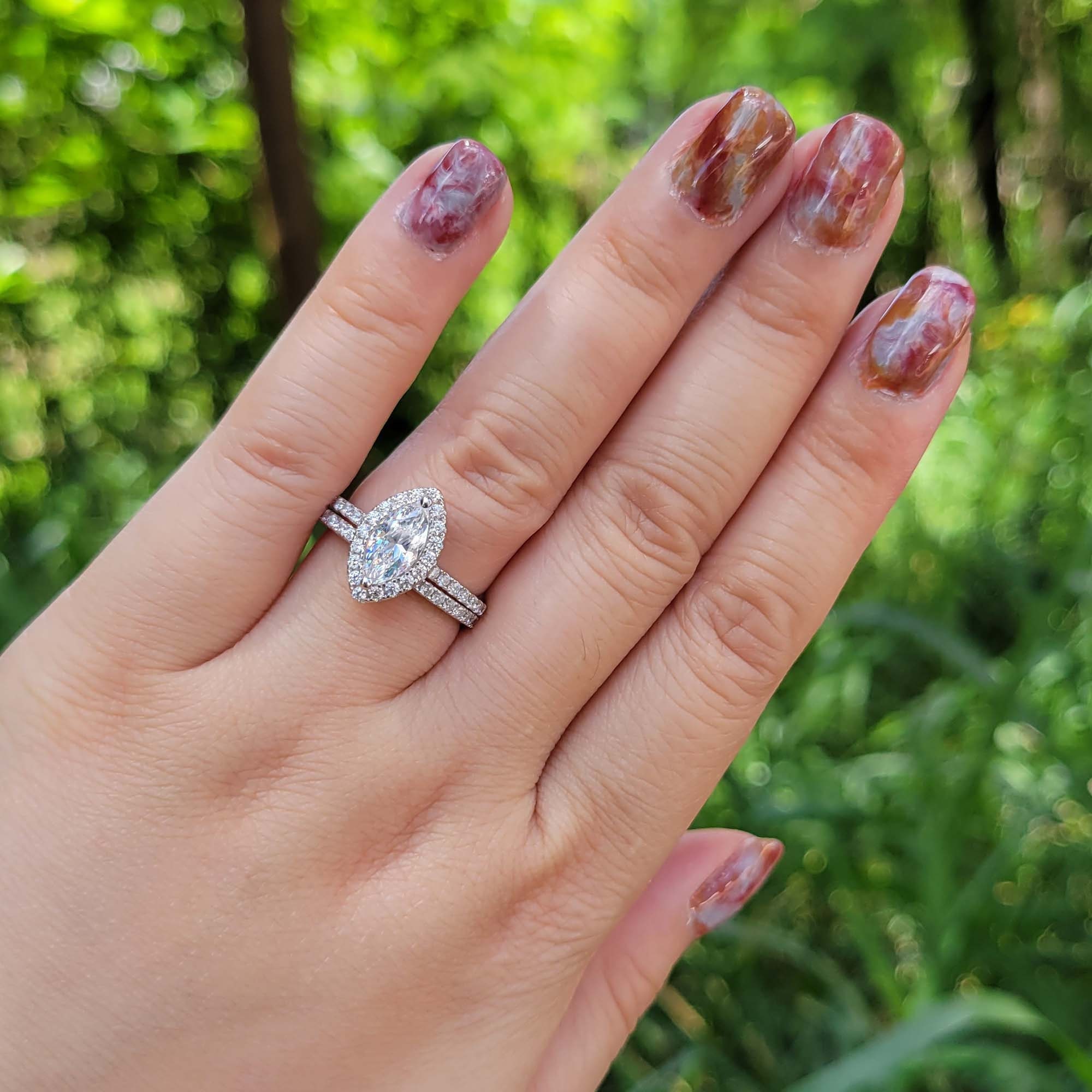 マーキスカットリングセット マーキスカットエンゲージリング、ハーフエタニティセット、1カラット