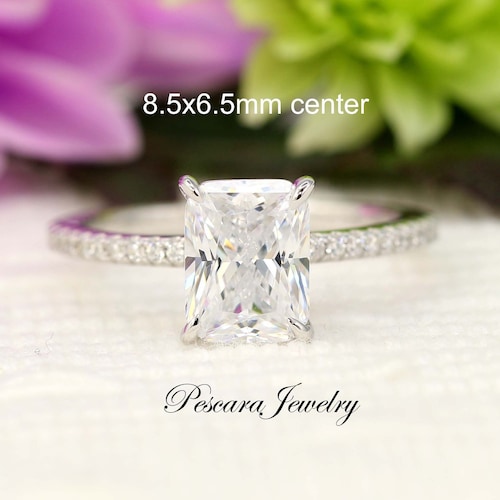2ct Radiant Cut Engagement Ring Set 8.5x6.5mm Radiant Etsy