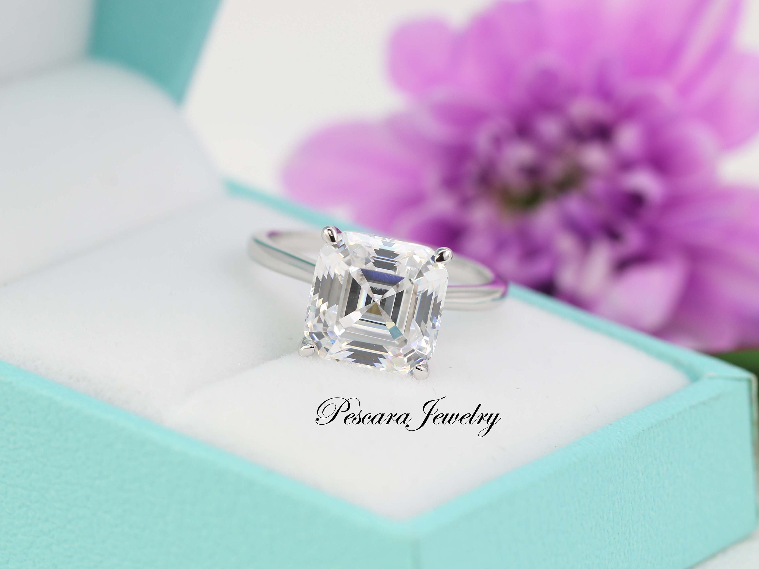 Anello Eternità In Argento 925 Con Diamante Simulato Taglio Asscher 5.85 Ct - Deluxe Jewels - Foto 3