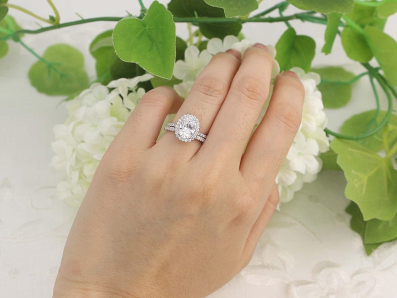 2.0 Carat Halo Wedding Ring Set Oval Cut Ring Halo - Etsy