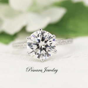 3.2ctw Round Cut Engagement Ring, 6 prongs Round Cut Ring, Anniversary Ring, Diamond Simulant CZ Round Sterling Silver Promise Ring,